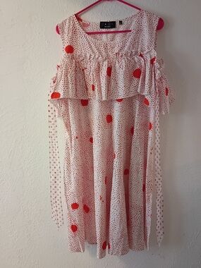 Patrizia Luca Milano Red Polka Dot Cold Shoulder Ruffle Dress XL